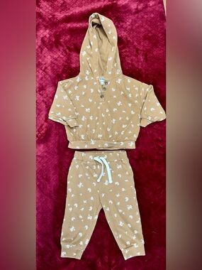 Old Navy Tan Floral Waffle-Knit Hoodie & Joggers Set
